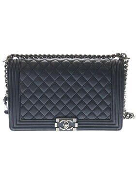 Chanel Boy Chain Shoulder Bag Black Lambskin Silver